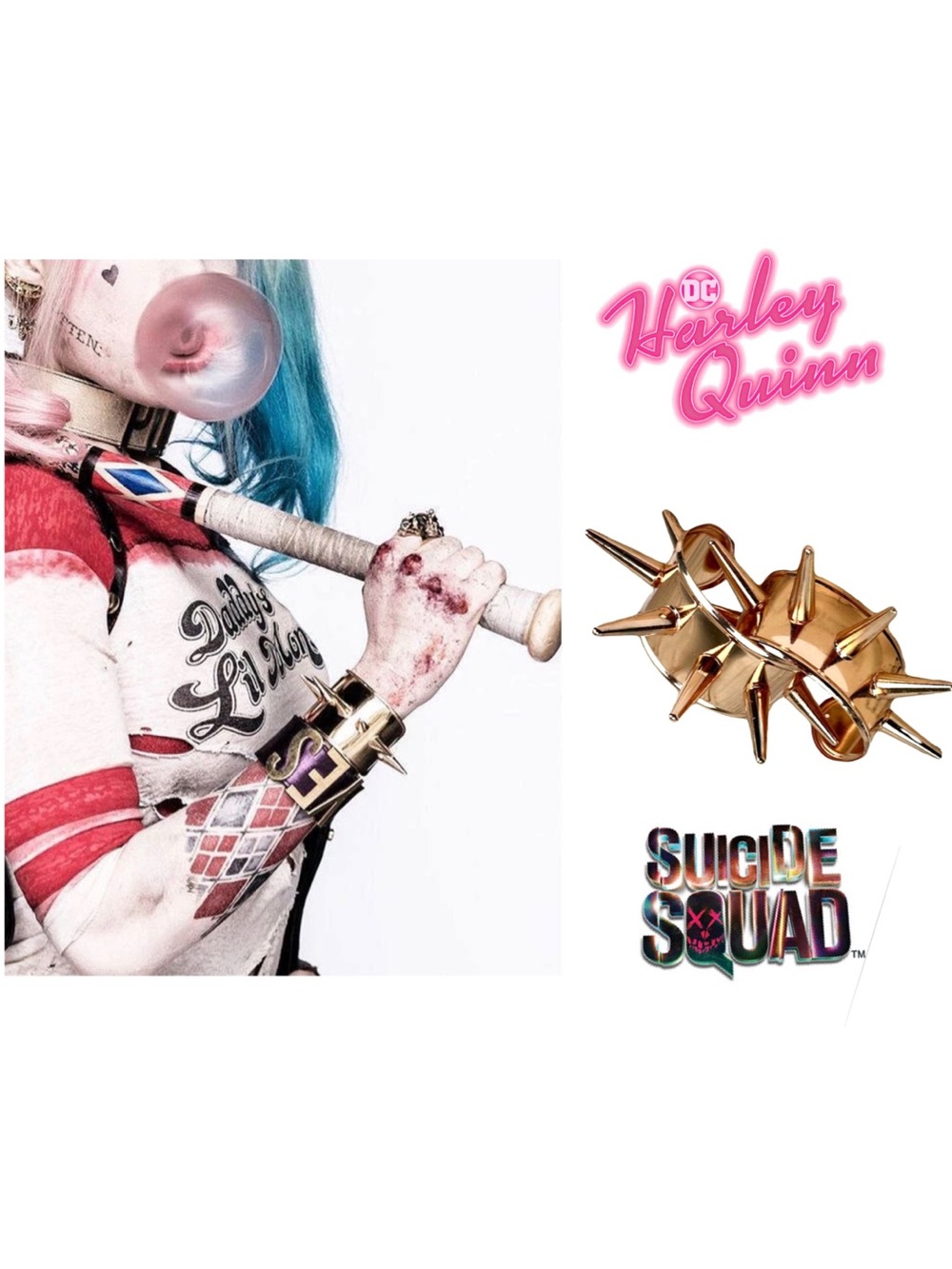 🤡 New! Harley Quinn Spiked Cuff Set DC Comics Suicide Squad Cosplay Halloween